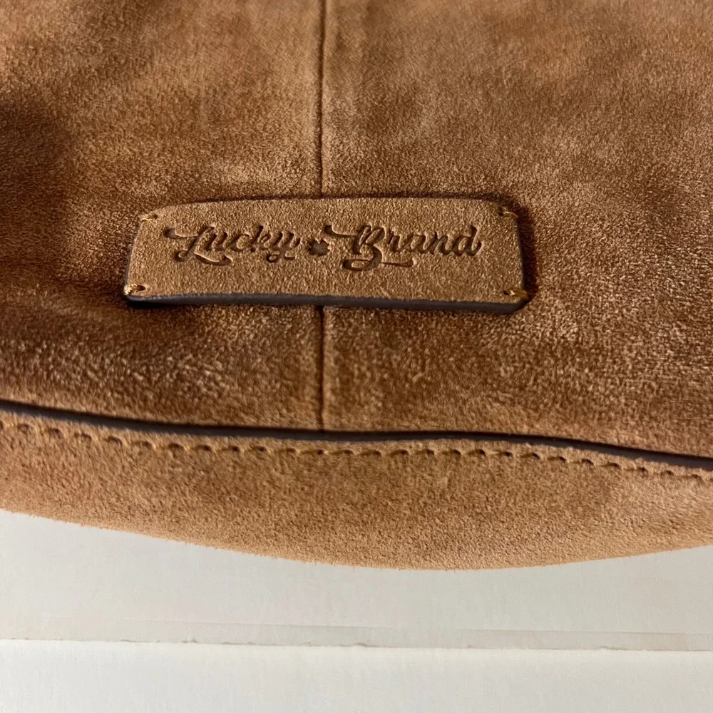 Lucky Brand Clem Suede‎ Slouchy Hobo Bag Cognac Brown Shoulder Bag